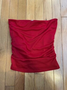 Garage red ruched side tube top